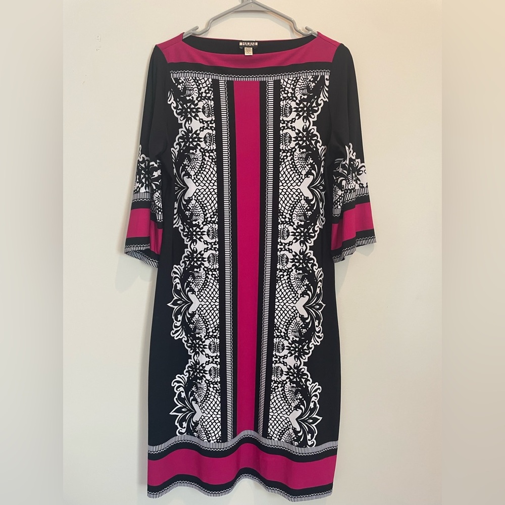 Black and White Sheath Dress with Dolman Sleeves